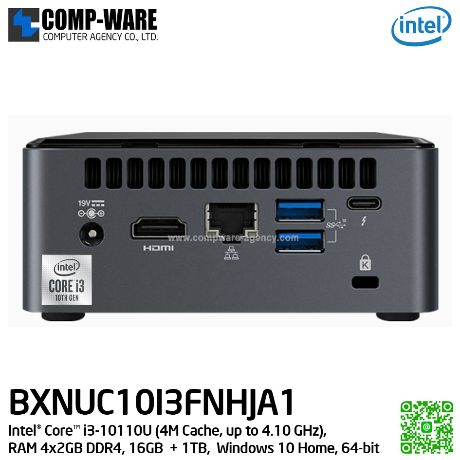 Intel NUC10I3FNHJA Mini PC NUC Tall Kit - Intel® Core™ i3-10110U (6M Cache, up to 4.10 GHz) RAM 8GB (2 x 4GB) DDR4-2666 (up to 64GB), 16GB Intel® Optane™ Memory, 1TB HDD, Windows® 10 x64 Home [BXNUC10I3FNHJA1]