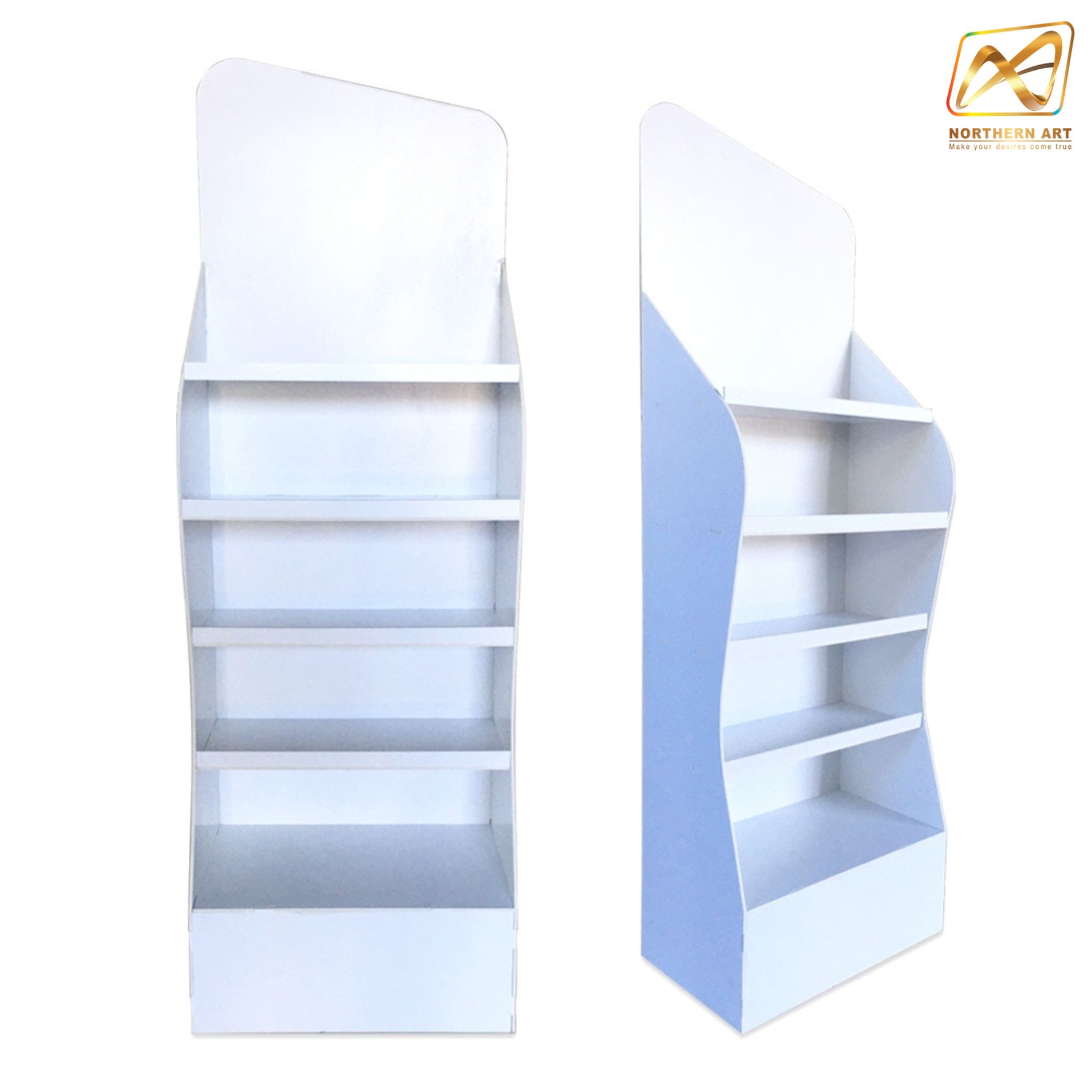 ชั้นวางสินค้าพลาสวูด 5 ชั้น ขนาด (W)50 x (D)30 x (H)150 ซม. พลาสวูดสีหนา 8 มม. พร้อมงานพิมพ์