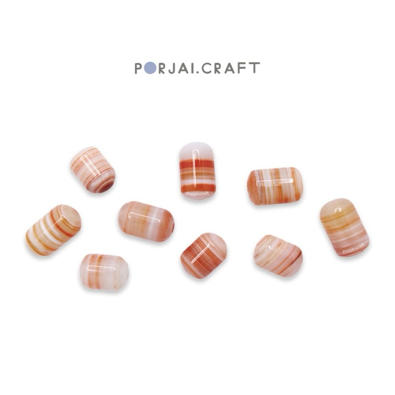 Orange Tibetan Agate Capsule Beads Heat-treated ลูกปัดออเรนจ์ทิเบตอาเกต