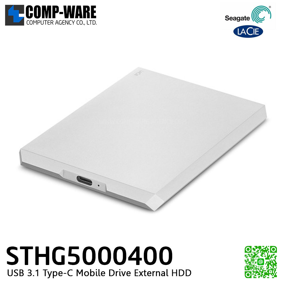 Seagate LaCie 5TB USB 3.1 Type-C Mobile Drive External HDD (Silver) - STHG5000400