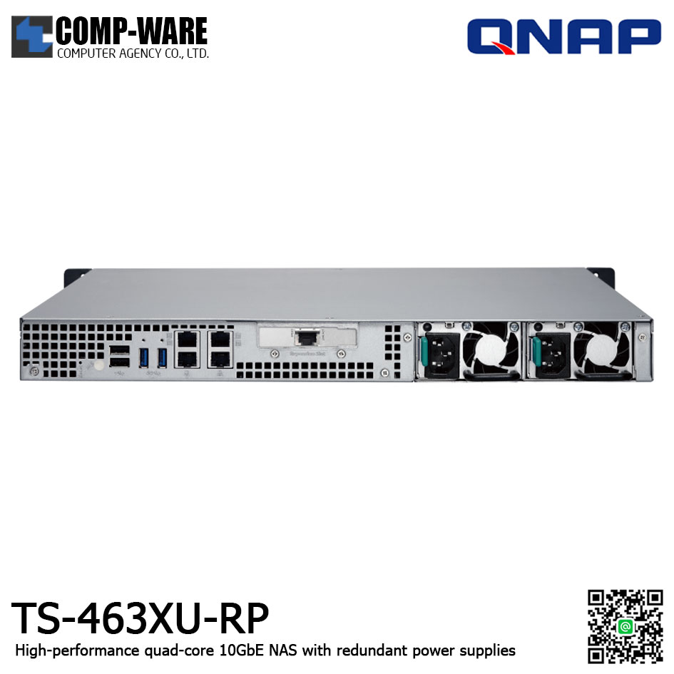 QNAP NAS (1U 4-Bay) TS-463XU-RP (4GB RAM up to 16GB) Redundant Power Supply , No HDD / No Rail kit