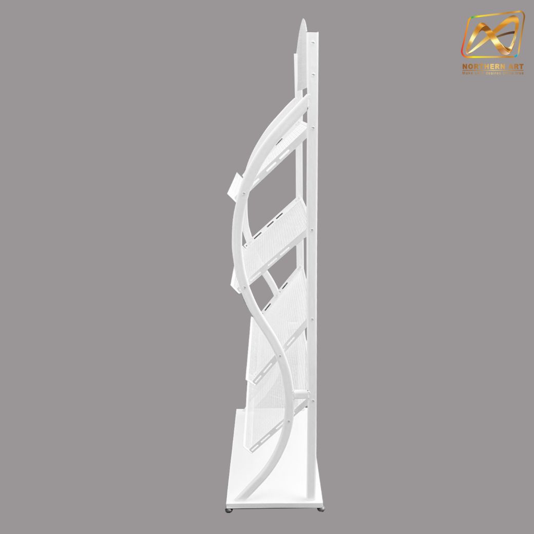 ชั้นวางโบรชัวร์เหล็ก 4 ชั้น สีขาว ขนาด (W)49.5 x (D)31 x (H)150 cm. ถอดประกอบได้