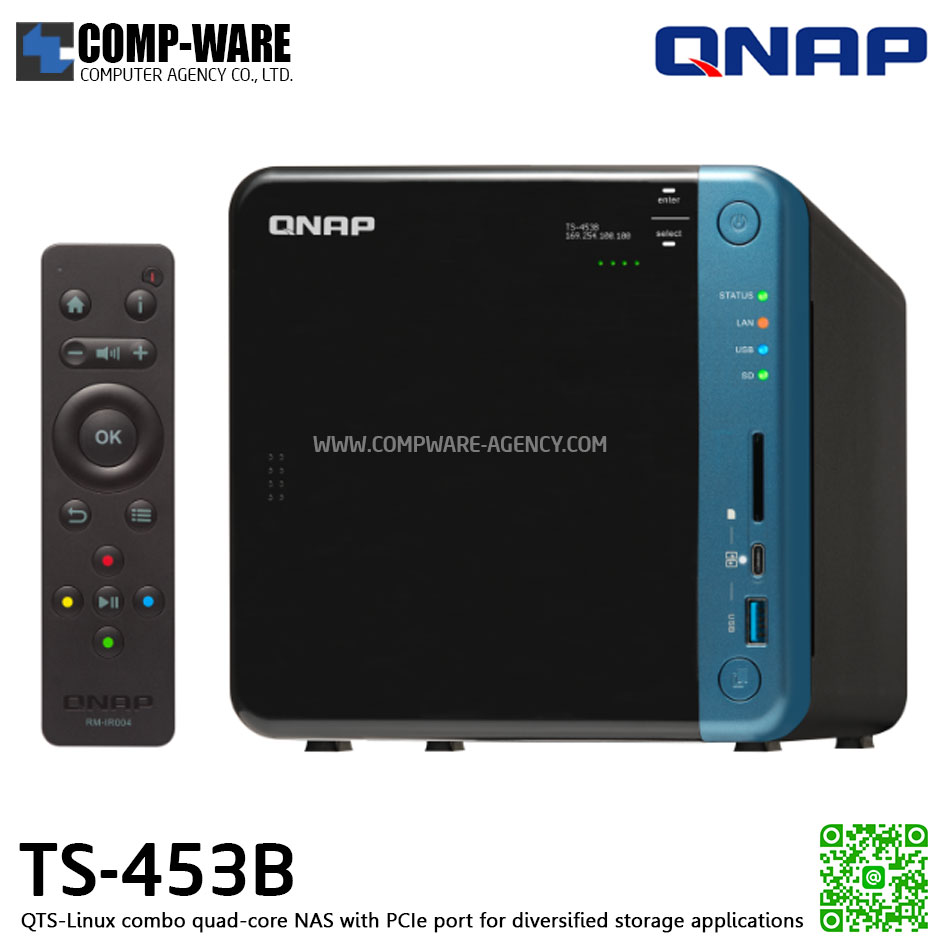 QNAP NAS (4-Bay) TS-453B (4GB RAM up to 8GB) Quad-Core Intel Celeron J3455, No HDD // สินค้า EOL หมดแล้วหมดเลย กรุณาสอบถามสถานะสินค้าล่าสุดก่อนสั่งซื้อค่ะ