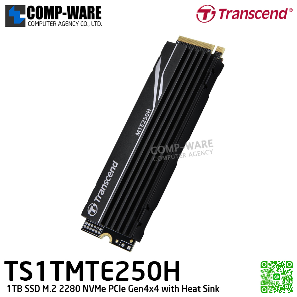 Transcend MTE250H 1TB SSD M.2 2280 NVMe PCIe Gen4x4 with Heat Sink , 3D TLC , TS1TMTE250H - 5Y Warranty
