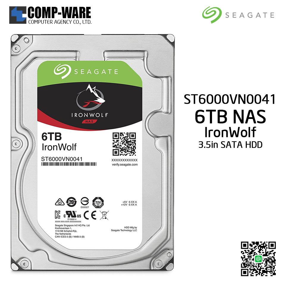 Seagate 6TB IronWolf NAS SATA 6Gb/s 7200RPM 128MB Cache 3.5-Inch Internal Hard Drive - ST6000VN0041 // UNUSED,NO WARRANTY