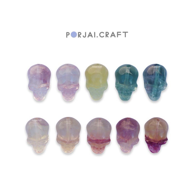 Rainbow Fluorite Skull Bead ลูกปัดเรนโบว์ฟลูออไรด์หัวกะโหลก 19mm