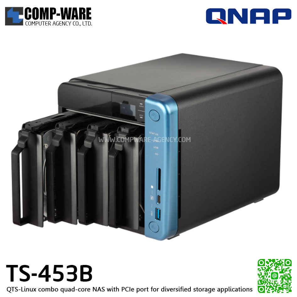 QNAP NAS (4-Bay) TS-453B (4GB RAM up to 8GB) Quad-Core Intel Celeron J3455, No HDD // สินค้า EOL หมดแล้วหมดเลย กรุณาสอบถามสถานะสินค้าล่าสุดก่อนสั่งซื้อค่ะ