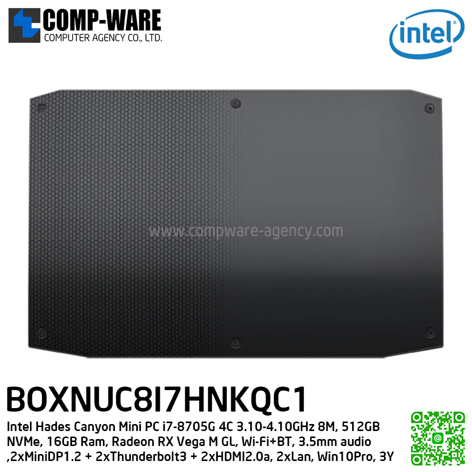 Intel NUC8I7HNKQC Mini PC NUC Kit - Intel Hades Canyon Mini PC i7-8705G 4C 3.10-4.10GHz 8M, 512GB NVMe, 16GB Ram, Radeon RX Vega M GL, 2xMiniDP1.2 + 2xThunderbolt3 + 2xHDMI2.0a, 2xLan, Wi-Fi+BT, 3.5mm audio, Win10Pro, 3Y