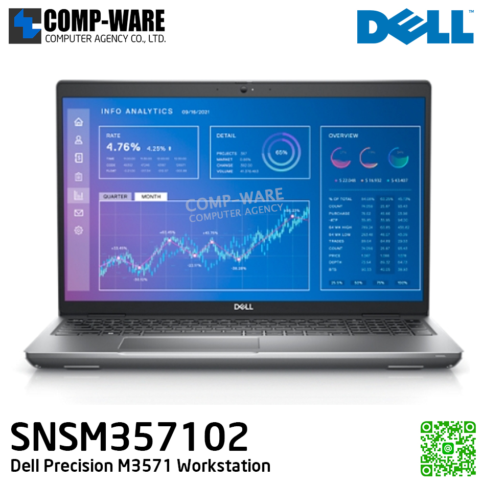 Dell Precision M3571 (SNSM357102) - Intel Core i7-12800H (vPro) / 32GB (1x32GB) / 512GB SSD M.2 + 1TB 7200RPM SATA HDD / NVIDIA T600 (4GB) / 15.6" FHD, 16x9, 1920x1080 / Windows 11 Pro / 3Yr Pro Support