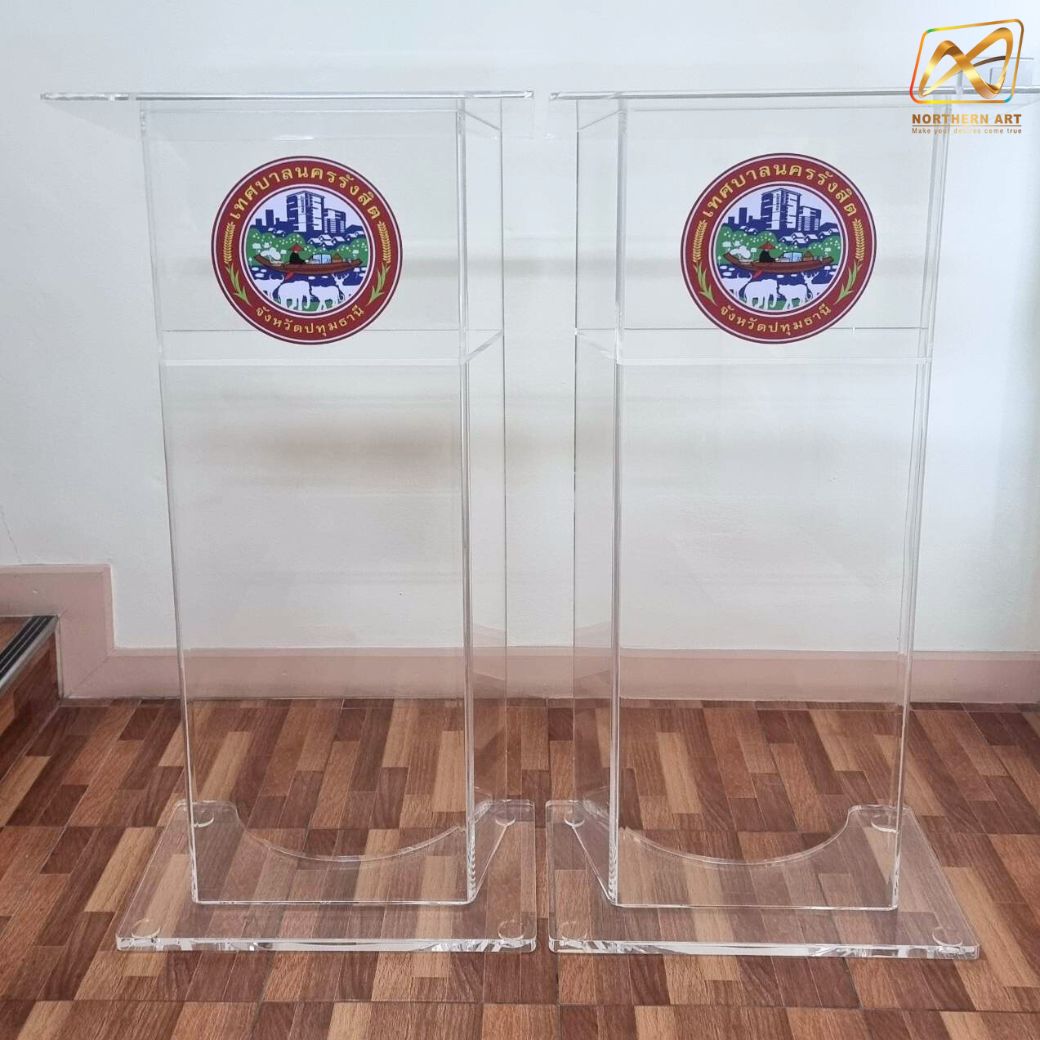 โพเดียม อะคริลิคใส AC-01 ขนาด(W)60 x (L)40 x (H)120 cm. TOP เอียงพร้อมกันตก วัสดุอะคริลิคใส หนา 10-20 มม.