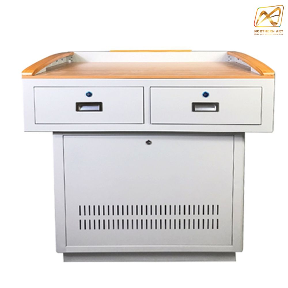 โพเดียมโรงเรียน โพเดียมเหล็ก โพเดียมอาจารย์ โพเดียมเลคเชอร์ ขนาด 100X70 cm.TOPไม้ พร้อมลิ้นชัก (สินค้าตัวโชว์)