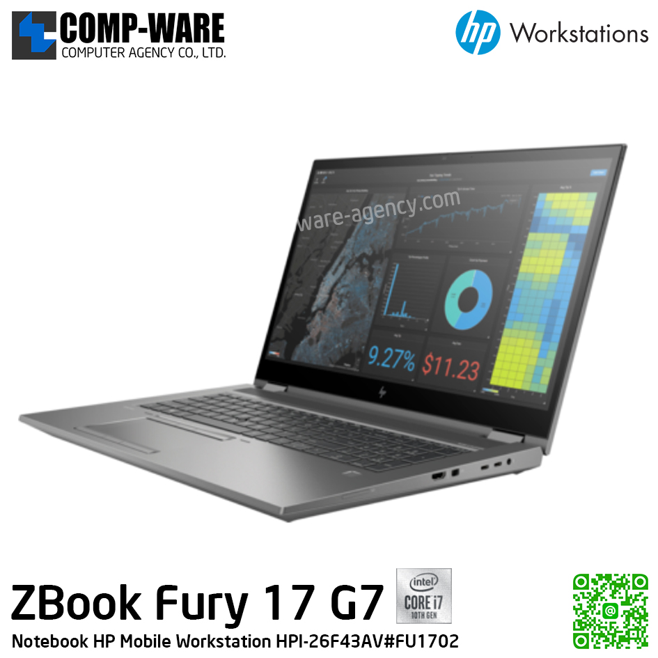 HP Mobile Workstation ZBook Fury 17 G7 - Intel Core i7-10750H / 32GB DDR4 (2x16GB) / 512GB PCIe NVMe / NVIDIA Quadro T2000 (4GB) / Intel Wi-Fi 6 + Bluetooth / 17.3inch FHD (1920x1080) / Windows 10 Pro / 3Years On-site