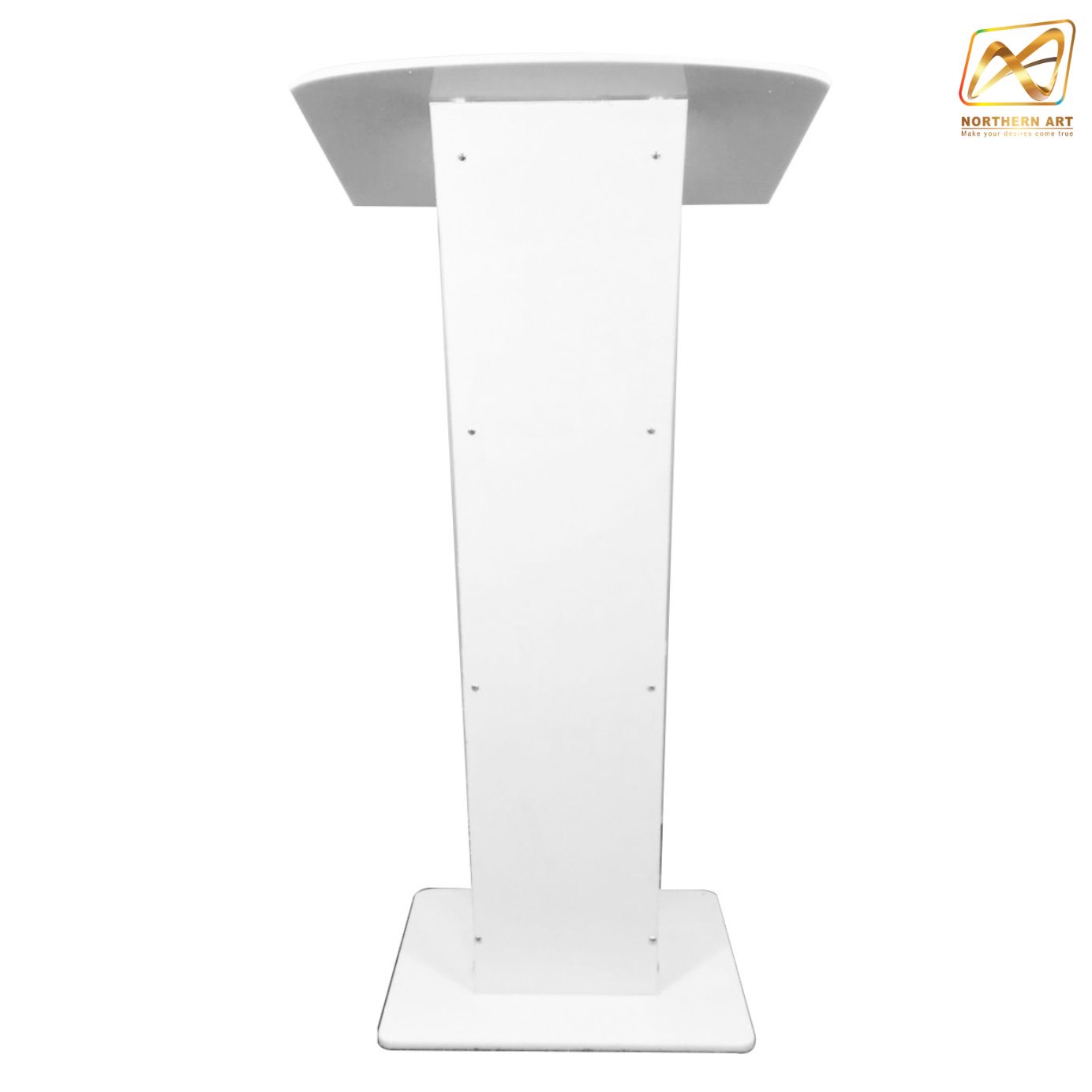 เช่าโพเดียม อะคริลิคสีขาว AC-14 ขนาด TOP (W)60 x (L)45 สูง (H)114 cm. พร้อมชั้นวางของ