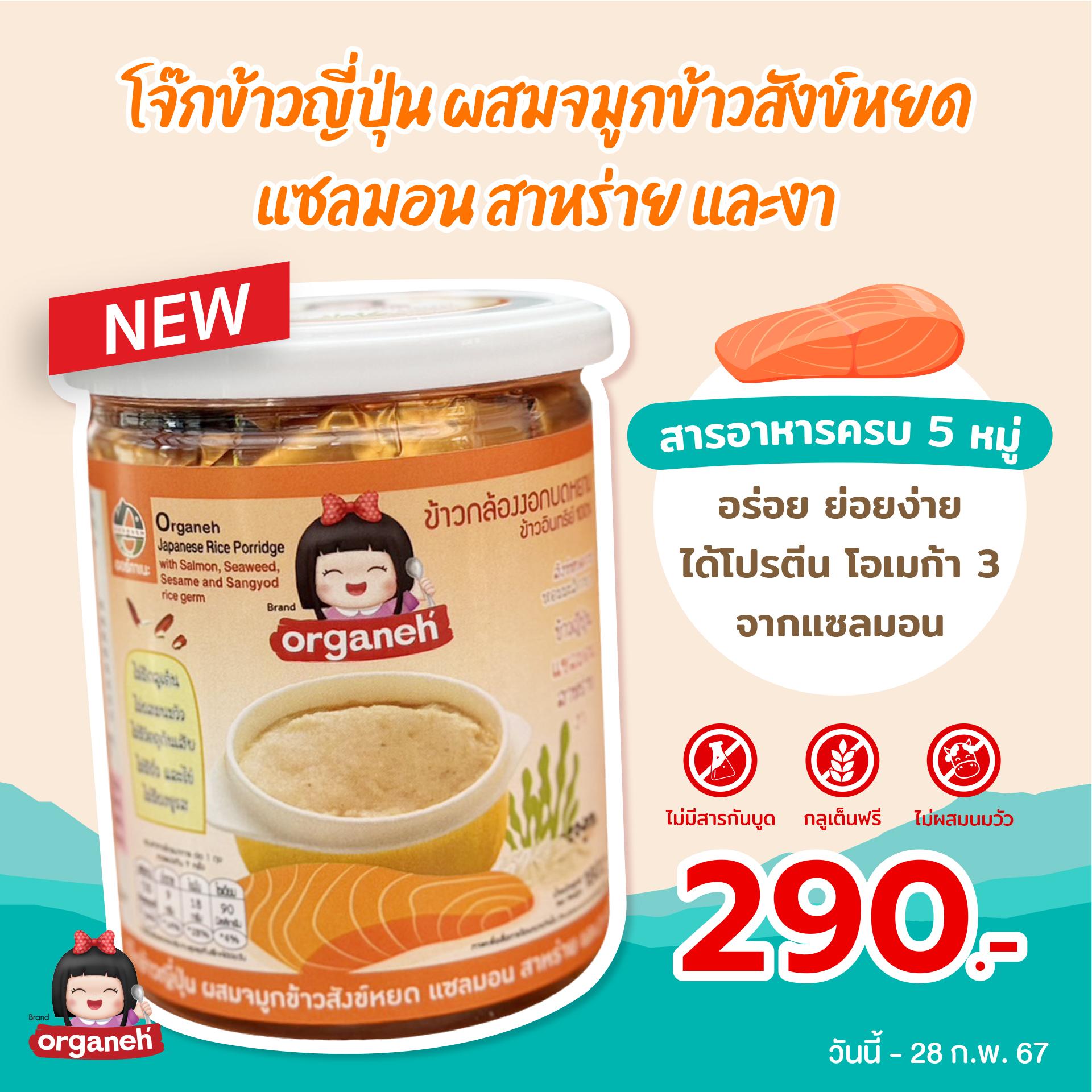 ออร์กาเนะ โจ๊กข้าวญี่ปุ่นผสมแซลมอน ชนิดบดหยาบ สำหรับเด็ก