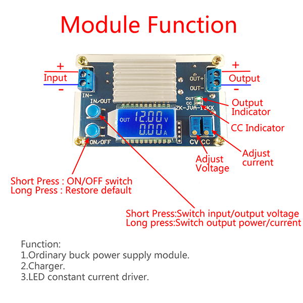 วงจรลดแรงดัน จ่ายกระแสคงที่ แรงดันคงที่ DC Step-Down Constant Current/Constant Voltage 0-30V 12A