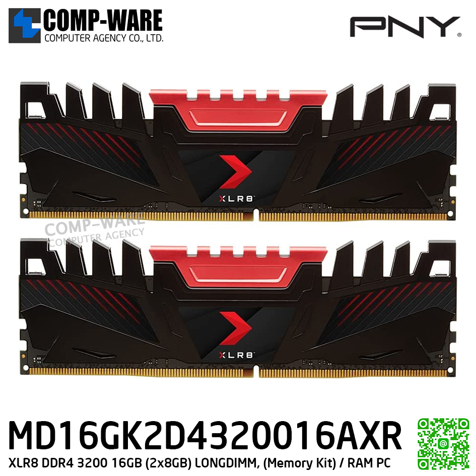PNY XLR8 DDR4 3200MHz 16GB (2x8GB) LONGDIMM, (Memory Kit) / RAM PC / Life Time Warranty - MD16GK2D4320016AXR