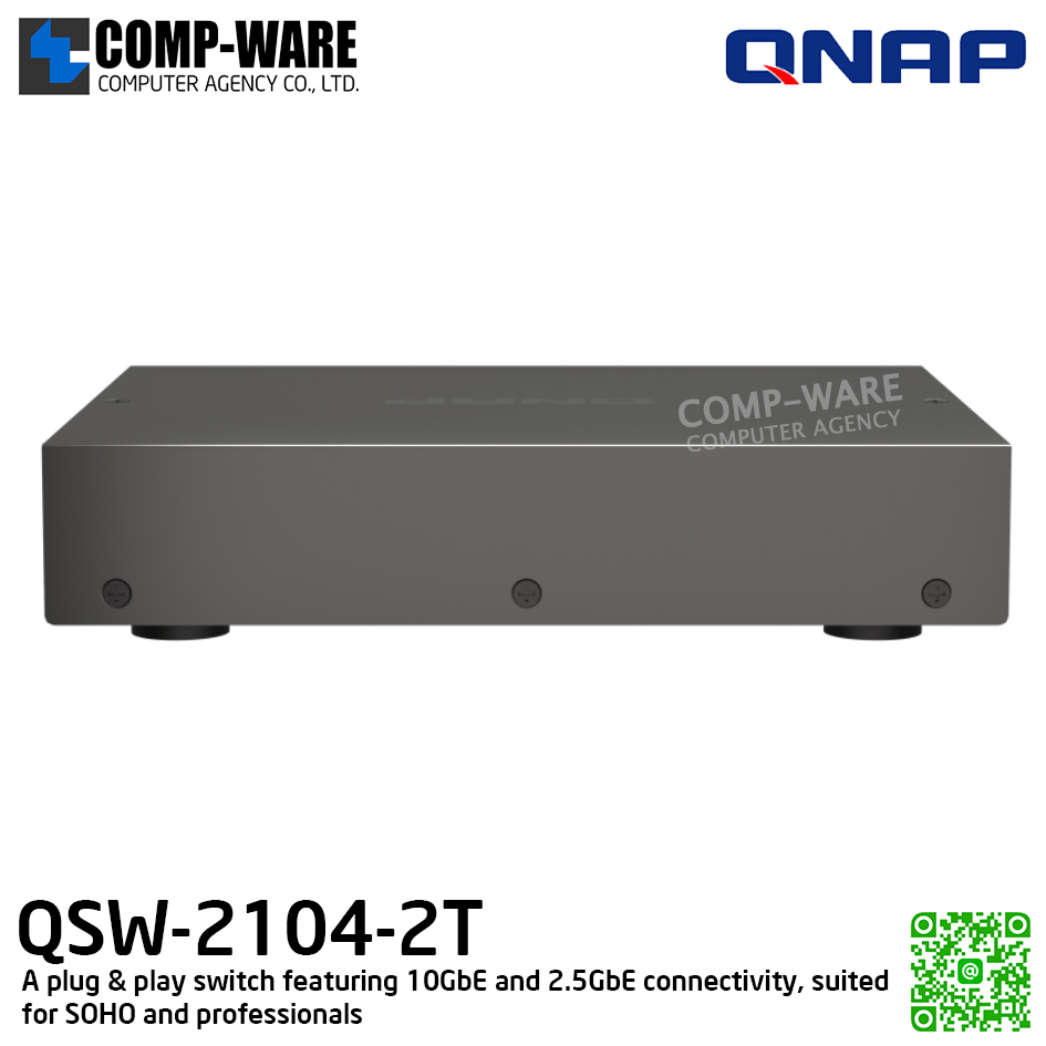 QNAP Switch QSW-2104-2T / Broadcom BCM 53161 / 16MB Memory / 2-ports 10GbE RJ45, 4-ports 2.5GbE RJ45, unmanaged switch / Adapter Power / 2Y Warranty