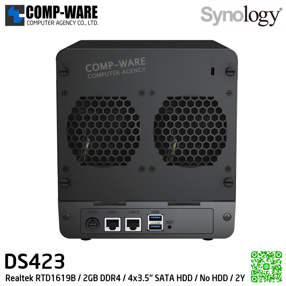 Synology DiskStation (Tower 4-Bay) DS423 / Realtek RTD1619B / 2GB DDR4 / 4x3.5" SATA HDD / No HDD / 3Y Warranty