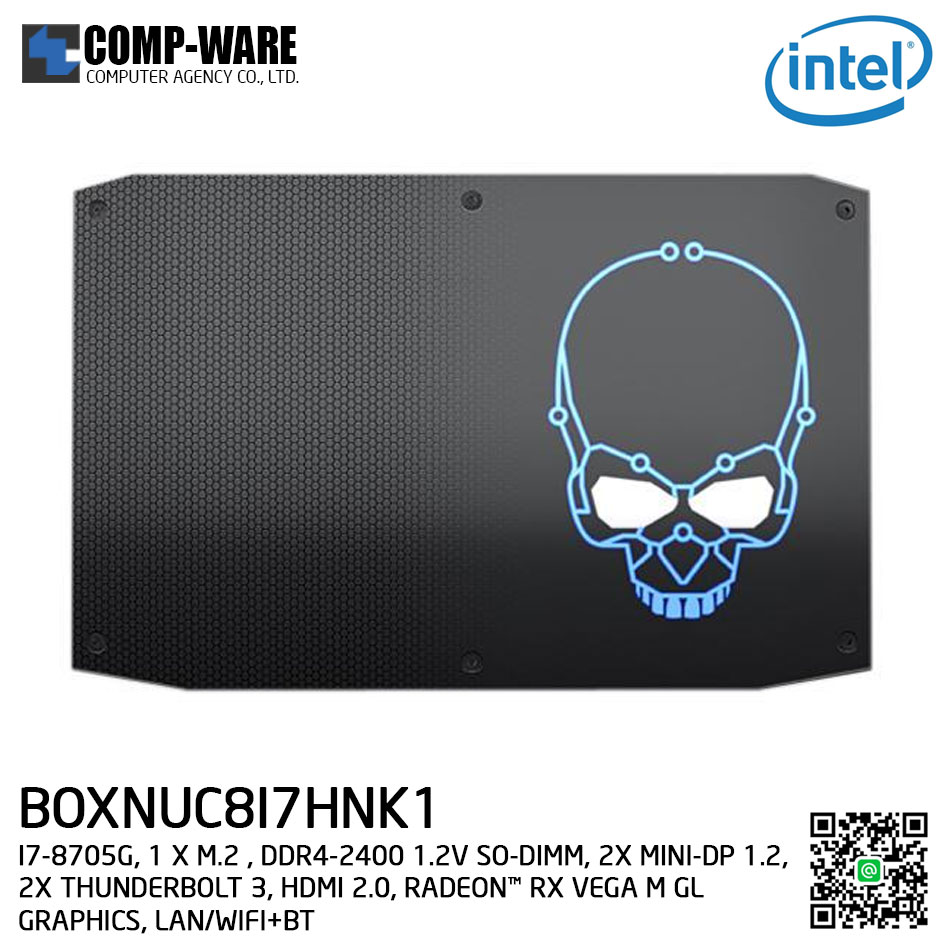 Intel NUC8I7HNK1 Mini PC NUC Kit - (I7-8705G, 1 X M.2 , DDR4-2400 SO-DIMM, 2X MINI-DP 1.2, 2X THUNDERBOLT 3, F+R HDMI 2.0, RADEON™ RX VEGA M GL GRAPHICS, LAN/WIFI+BT) BOXNUC8I7HNK1