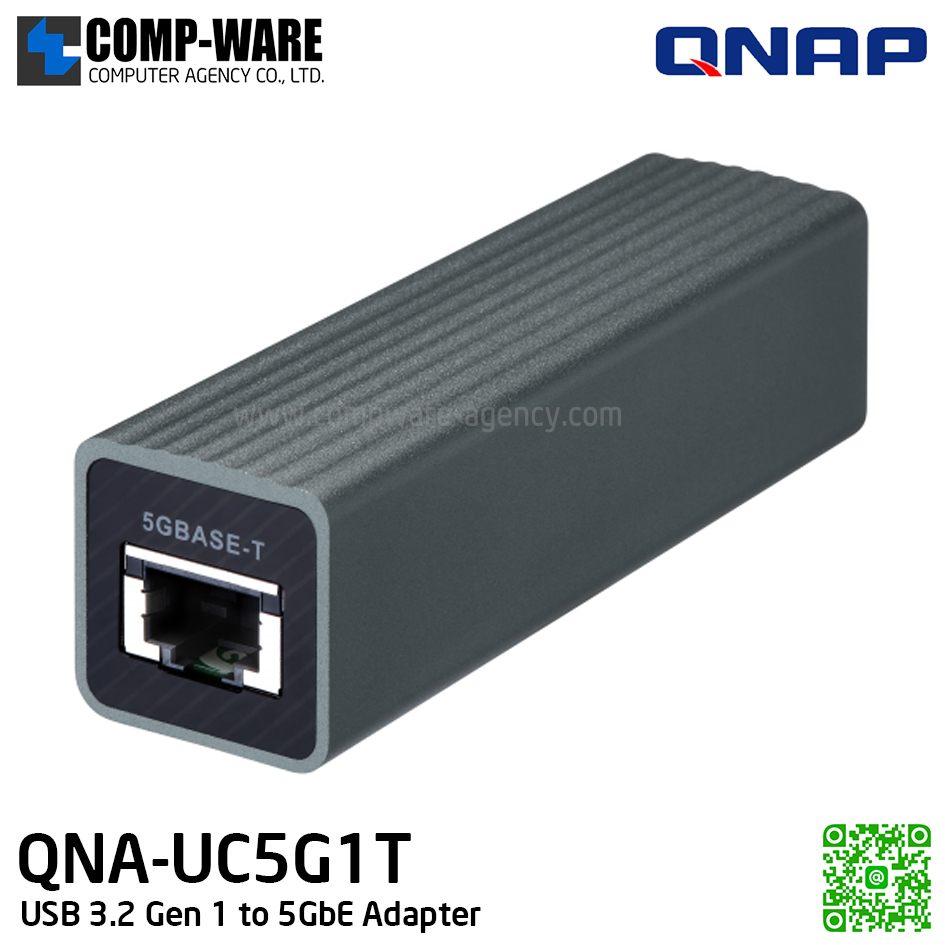 QNAP QNA-UC5G1T USB 3.2 Gen 1 to 5GbE Adapter (รับประกัน 1 ปี) Connect to 5GbE networks over USB 3.2 Gen1