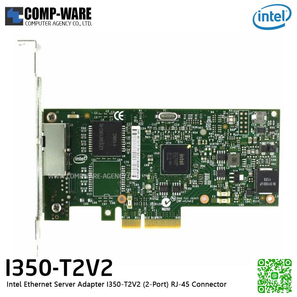 Intel Ethernet Server Adapter I350-T2V2 (2-Port) RJ-45 Connector I350T2V2 เหมาะสำหรับ Server/Workstation แบบBOX / No warranty