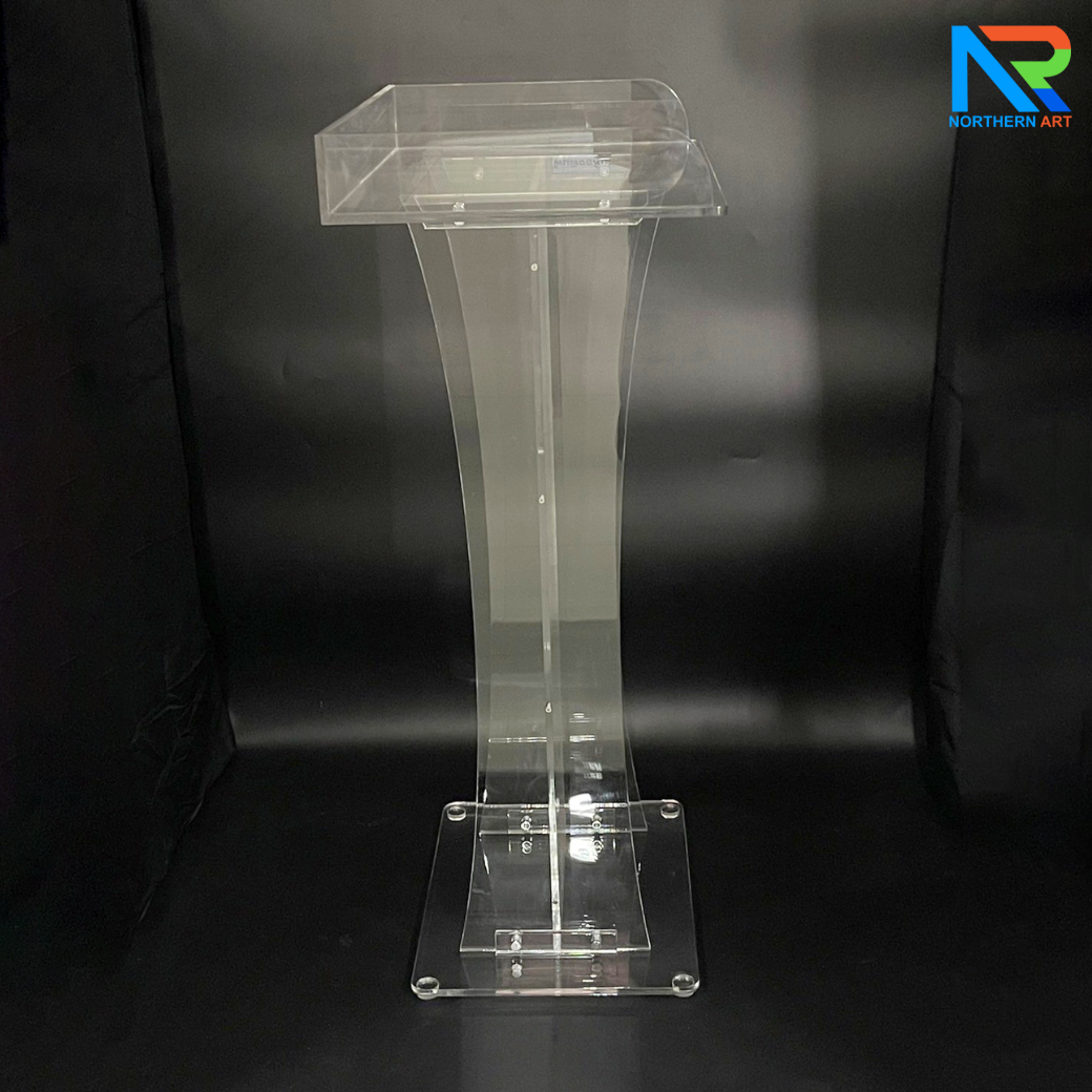 โพเดียม อะคริลิคใส ขนาด(W)60 x (L)42 x (H)109 cm. TOP ตรงพร้อมกันตก 3 ด้าน วัสดุอะคริลิคใส หนา 9.5 มม.