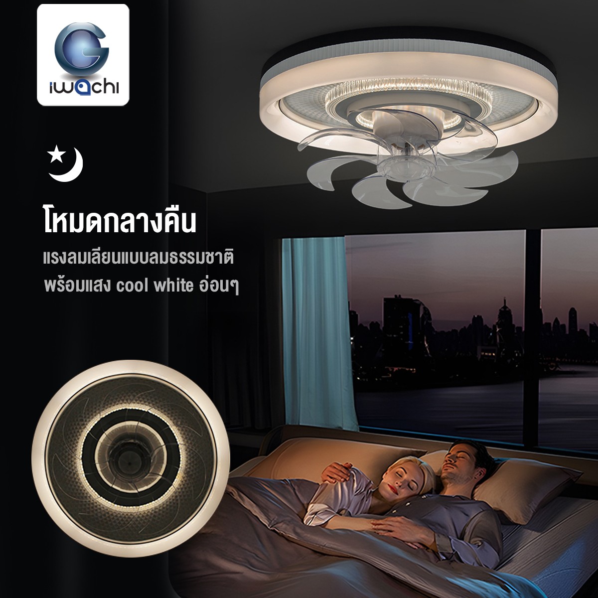 โคมติดเพดานมีพัดลม 3step IWC-KC-56W+FAN-18W-REMOTE