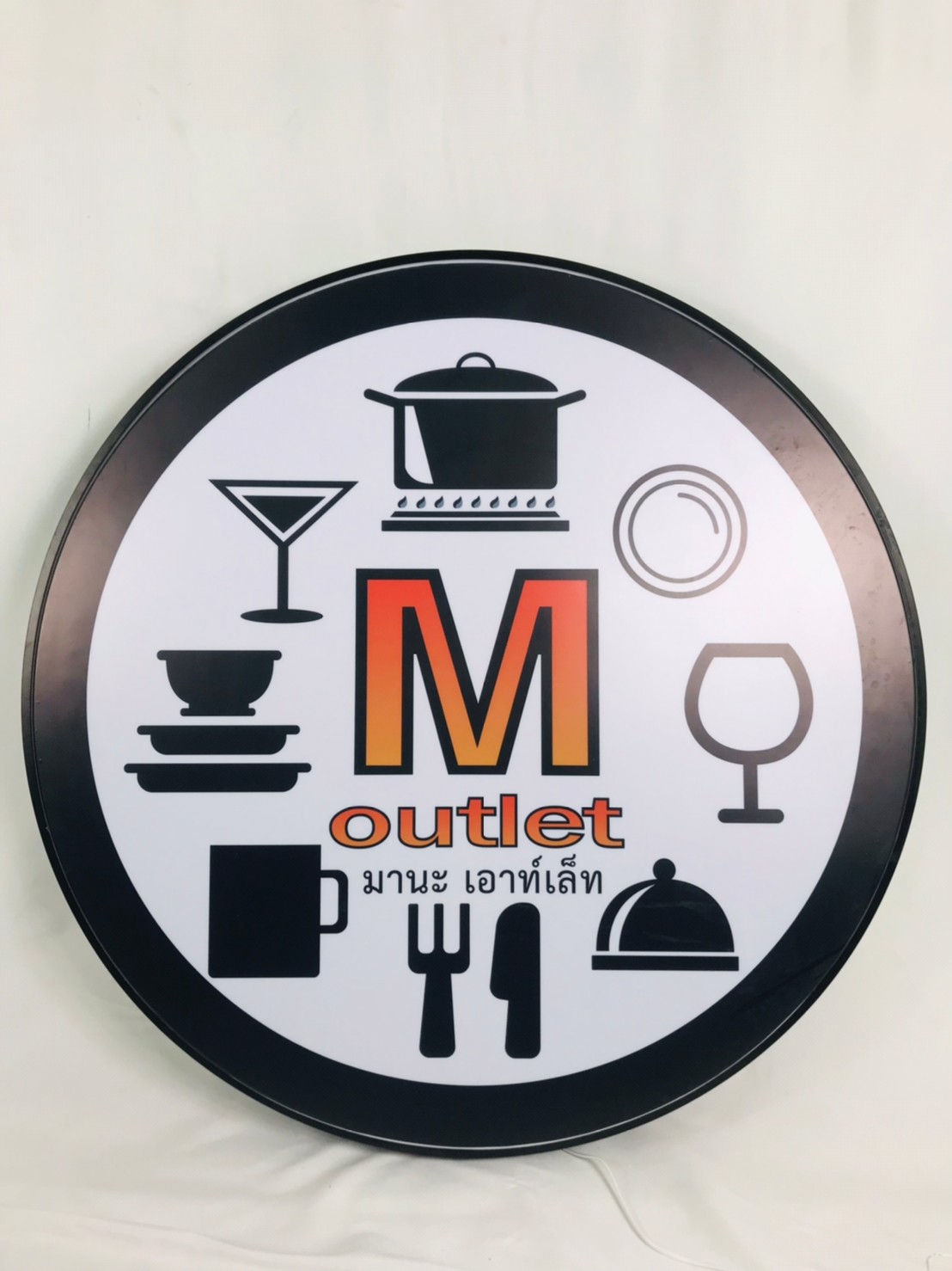 ตู้ไฟLED วงกลม 1 หน้า ขอบสีดำ หน้าเรียบ พร้อมอะคริลิคสีขาว (ราคาเฉพาะโครงตู้ไฟ ไม่รวมงานพิมพ์ )