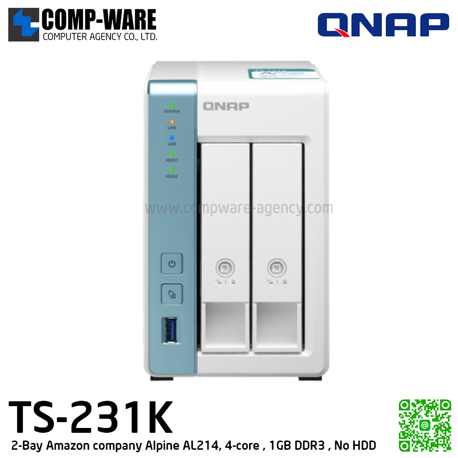 QNAP NAS (2-Bay) TS-231K (1GB DDR3 RAM) Annapurna Labs Quad-Core , No HDD // 2Y Warranty