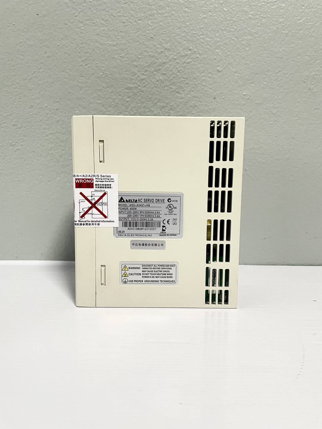 Delta AC Servo Drive ASD-A0421-AB 400W 220V 1-Phase , encoder resolution 2500ppr