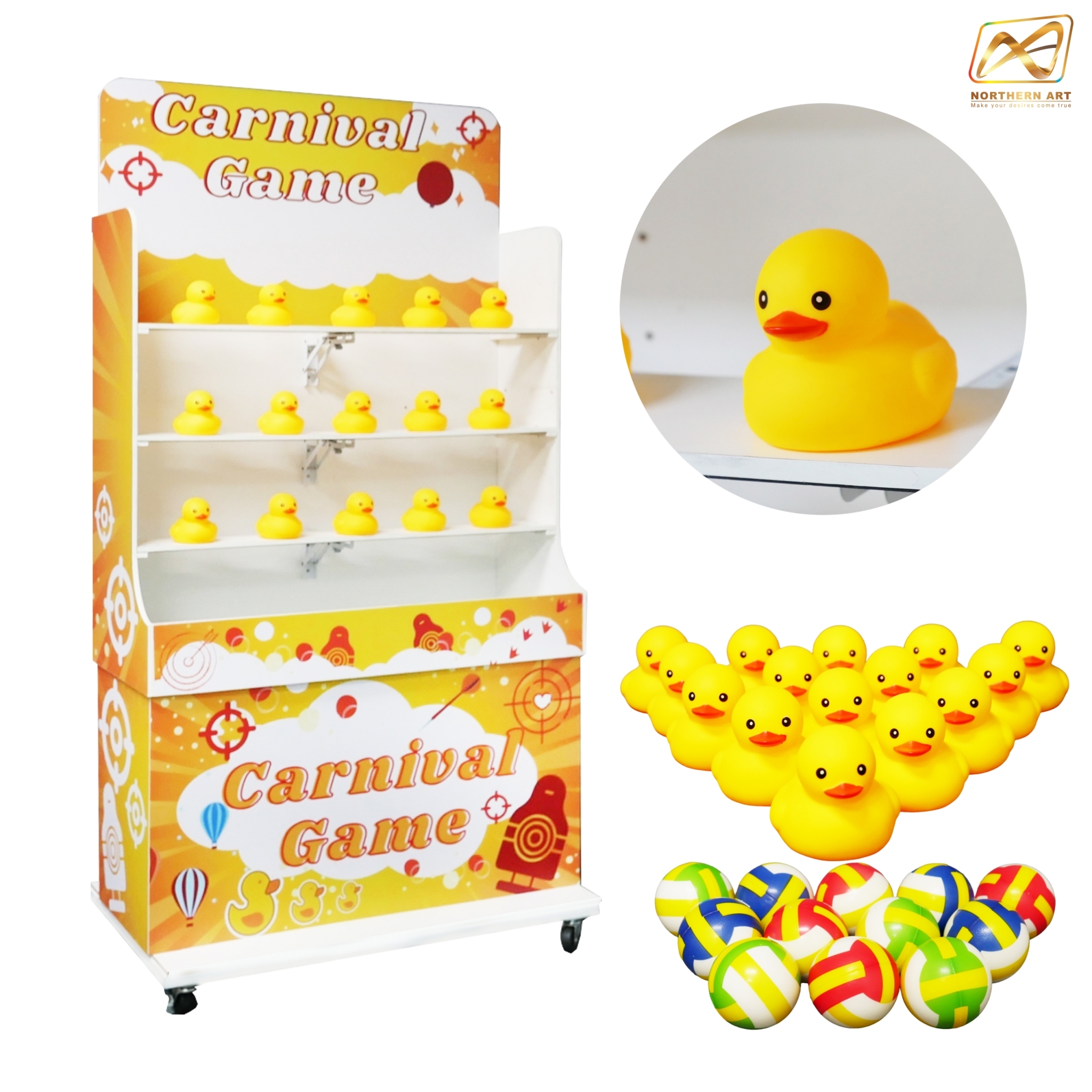 CARNIVAL GAME เกมส์ปาเป็ด ขนาดโครง (W) 90 x (L)50 x (H)176 cm. พร้อมเป็ดยาง 15 ตัว และบอลโฟม 12 ลูก