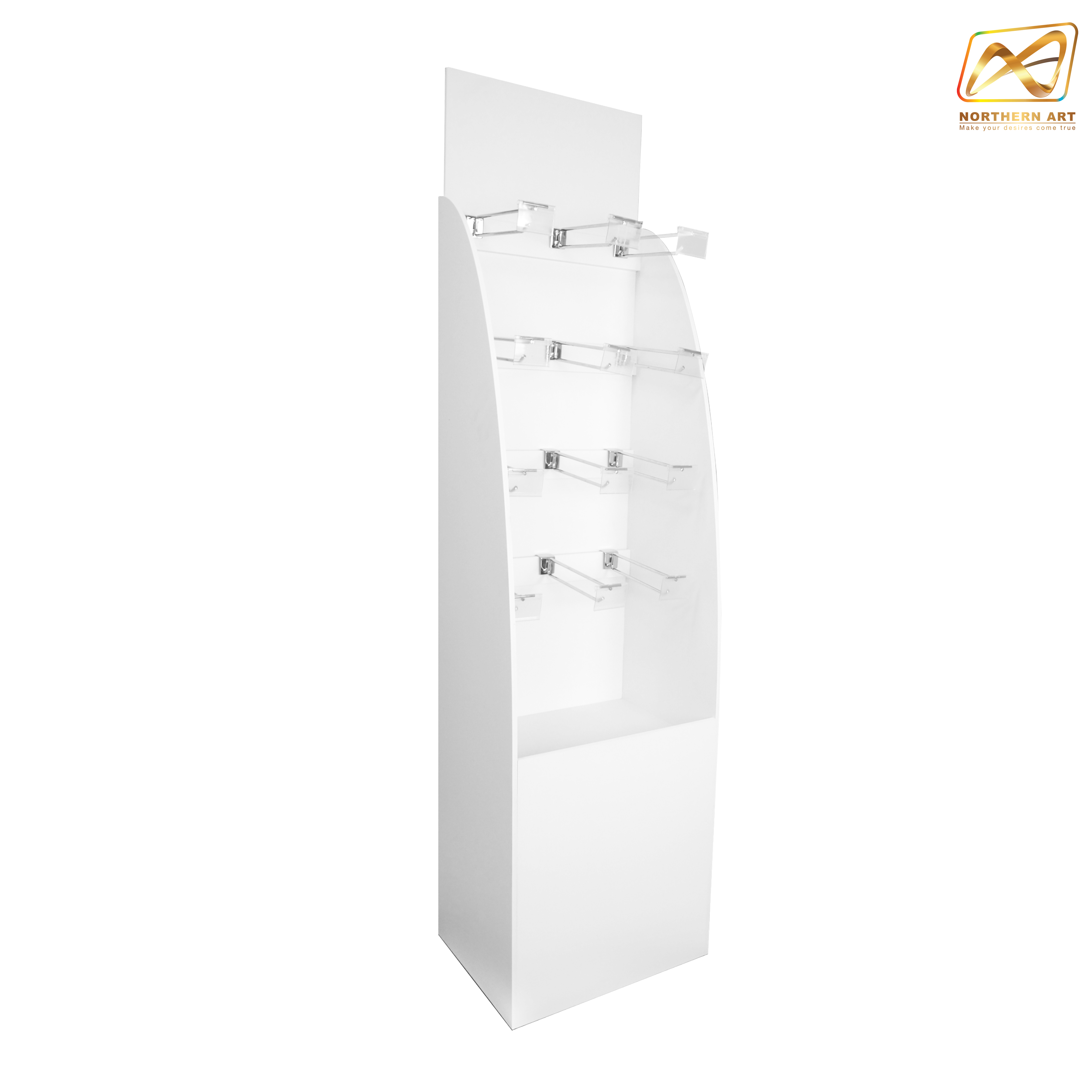 ชั้นวางสินค้าพลาสวูด รุ่น H06 ขนาด (W)38 x (D)30 x (H)150 ซม. พลาสวูดหนา 8 มม.พร้อมงานพิมพ์สติ๊กเกอร์ ( ราคาไม่รวมขอแขวนและป้ายราคา )