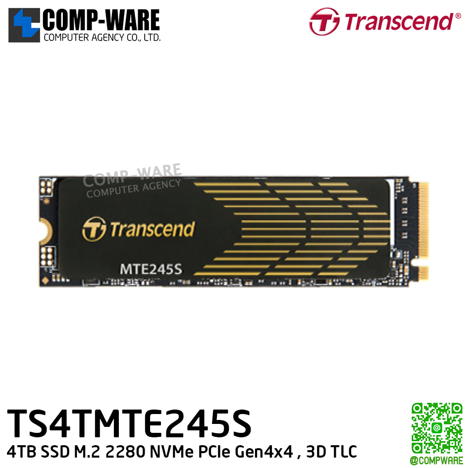 Transcend MTE245S 4TB SSD M.2 2280 NVMe PCIe Gen4x4 , 3D TLC , with Heat Sink, TS4TMTE245S - 5Y Warranty