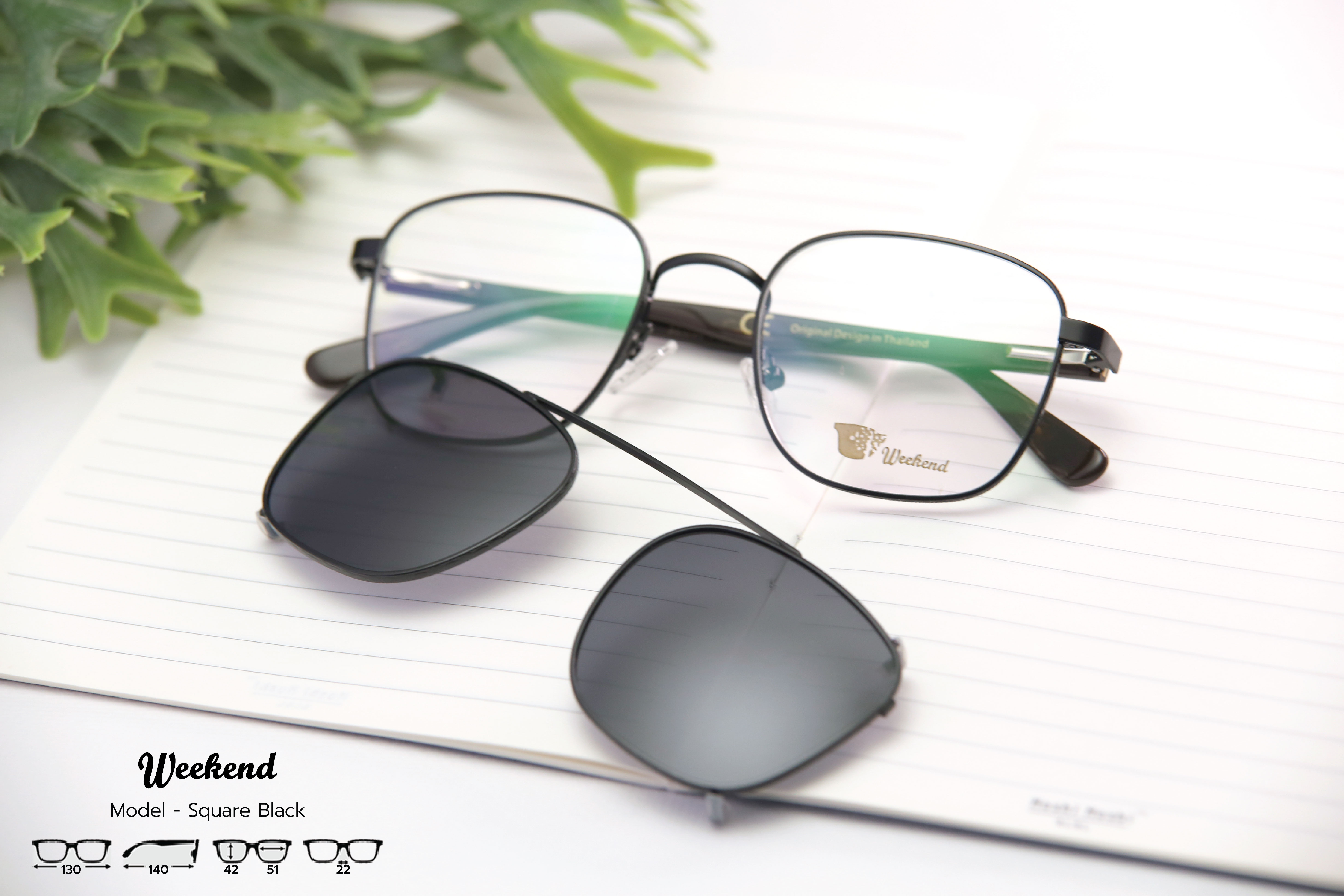 กรอบแว่นสายตาพร้อมคลิปกันแดด Weekend Square Black
