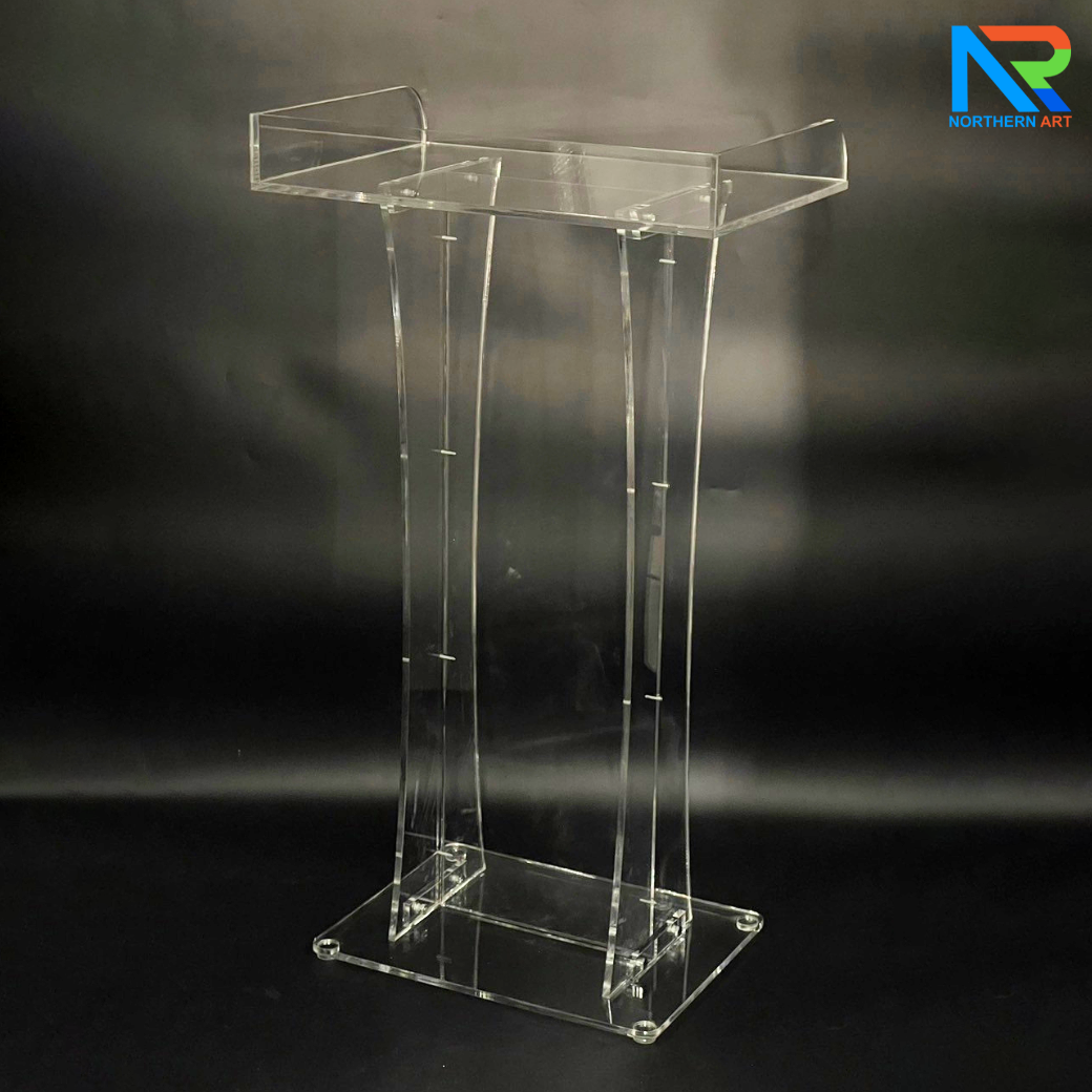 โพเดียม อะคริลิคใส ขนาด(W)60 x (L)42 x (H)109 cm. TOP ตรงพร้อมกันตก 3 ด้าน วัสดุอะคริลิคใส หนา 9.5 มม.