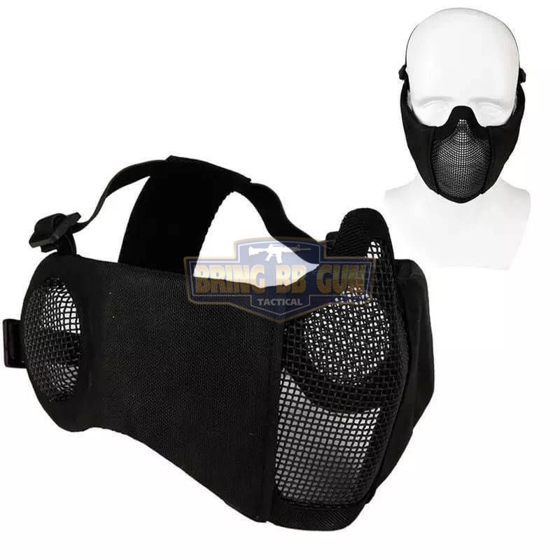 หน้ากากตะแกรงครึ่งหน้า รุ่นแก้มผ้ามีที่ปิดหู