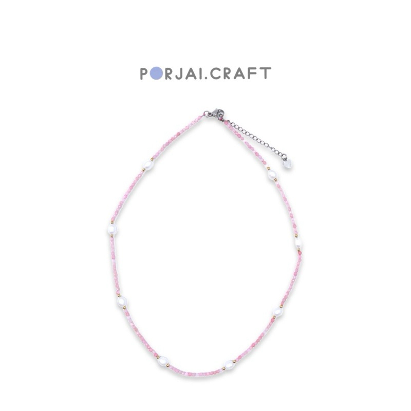 Pink Opal with Pearl Necklace สร้อยคอพิงค์โอปอล
