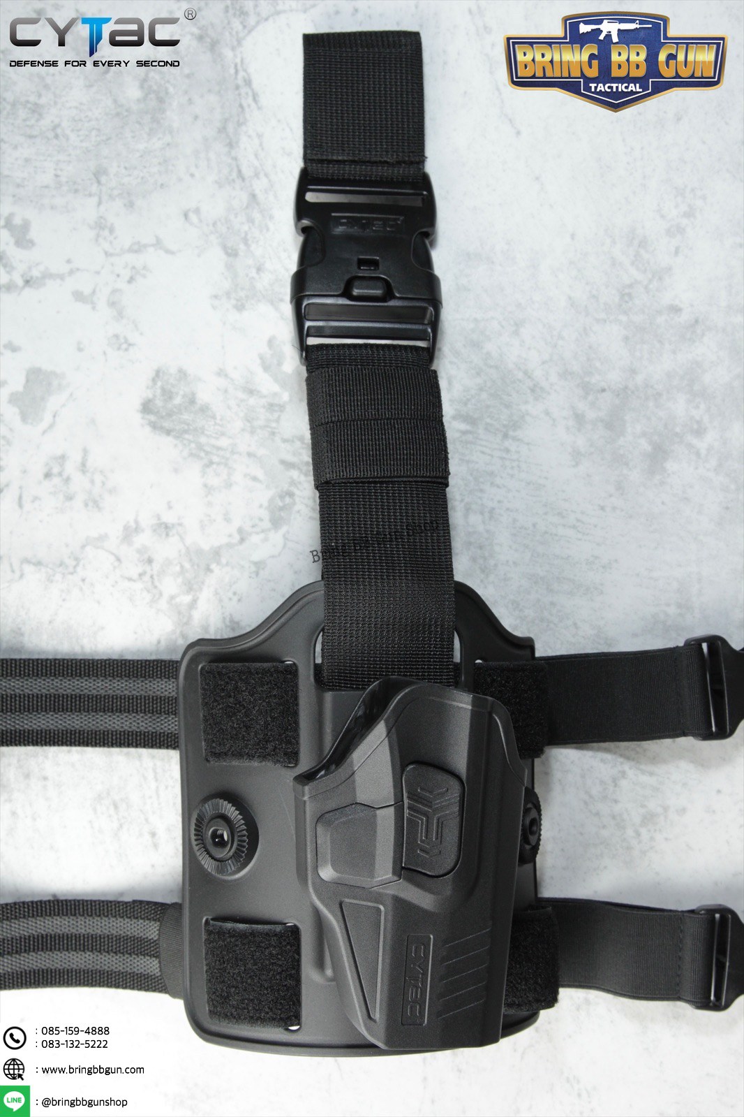 ซองปืนพกนอกปลดนิ้วชี้ Glock19 + เพลทรัดต้นขา ยี่ห้อ Cytac (R-Defender G3 Series G19 Holster with Drop Leg Platform)
