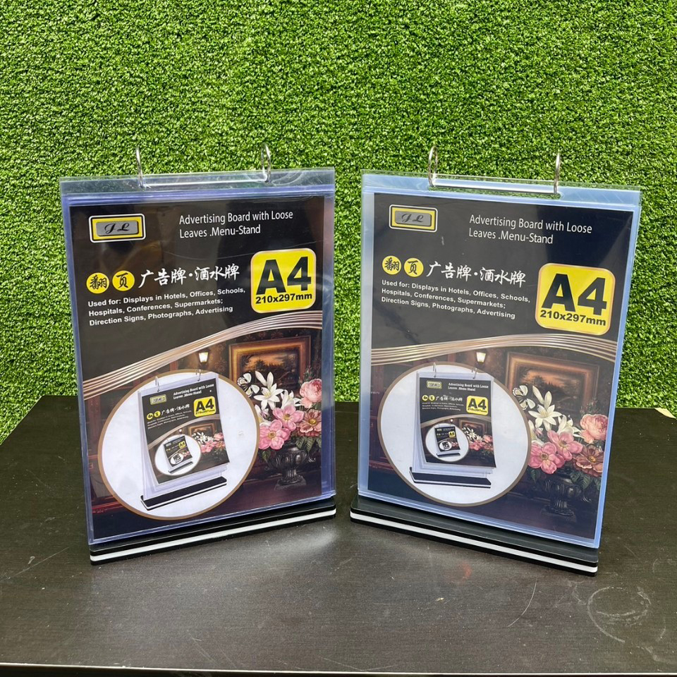 CLEARANCE SALE! เมนูตั้งโต๊ะ ฐานพลาสติกสีดำ รุ่น D5 ขนาด A4แนวตั้ง ( สินค้าหลุด QC ใช้งานปกติ )