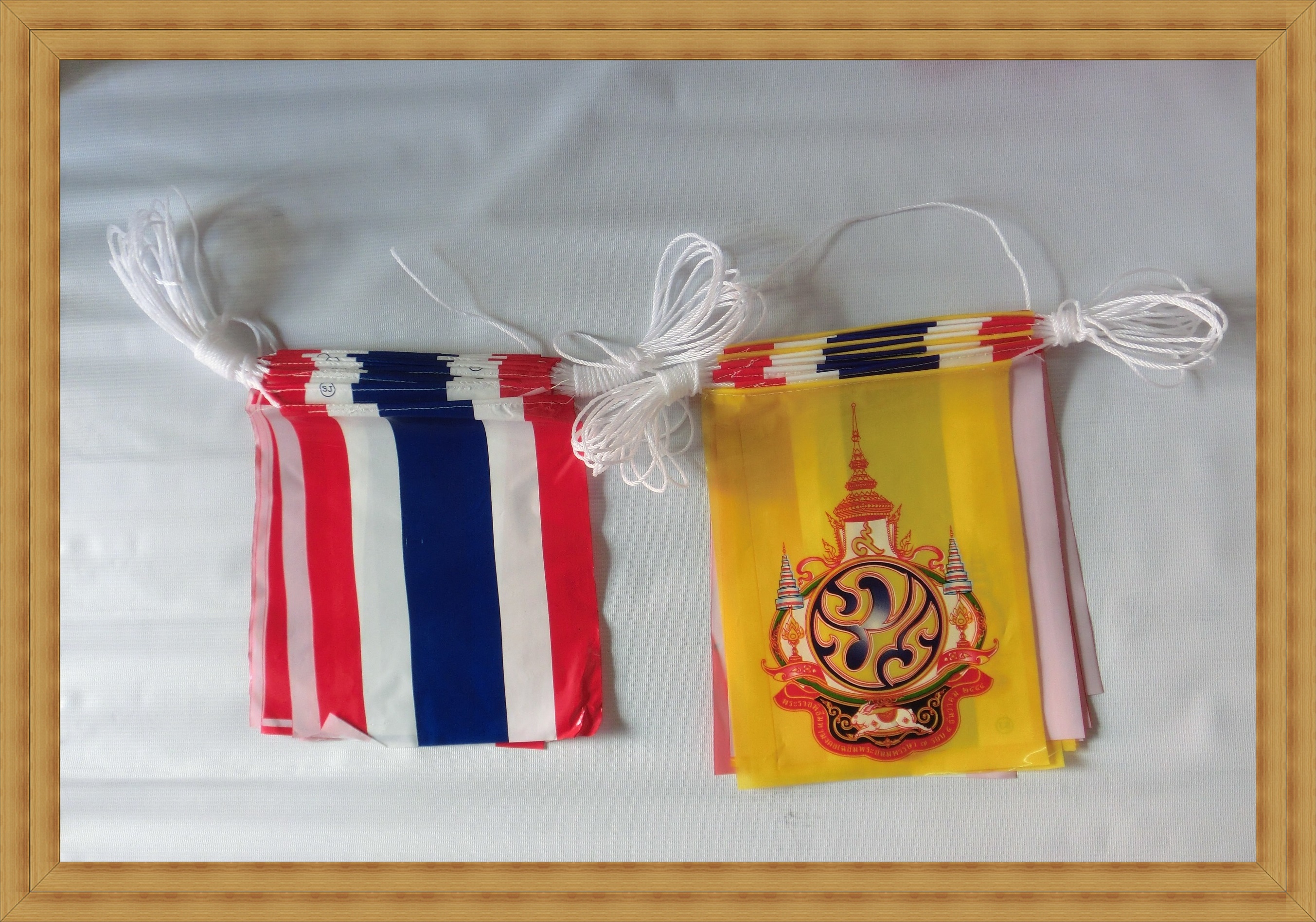 ธงราวพลาสสติกธงชาติ ธงรัชการที่9เย็บพร้อมเชือก(ราคาต่อ1ชุด)ในรูปมี2ชุด