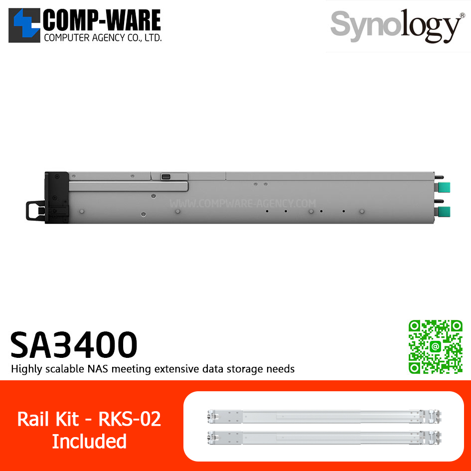 Synology RackStation (2U 12-Bay) SA3400 (16GB ECC RAM up to 128GB) Intel Xeon D-1541 8-Core ,with Rail Kit RKS-02, No HDD