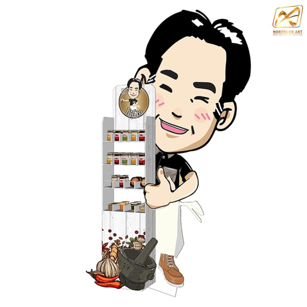 ชั้นวางสินค้าพลาสวูด 4 ชั้น ขนาด(W)45 x (D)35 x (H)135 ซม.พร้อมงานพิมพ์ พลาสวูดหนา 8 มม. สั่งผลิตตามแบบ