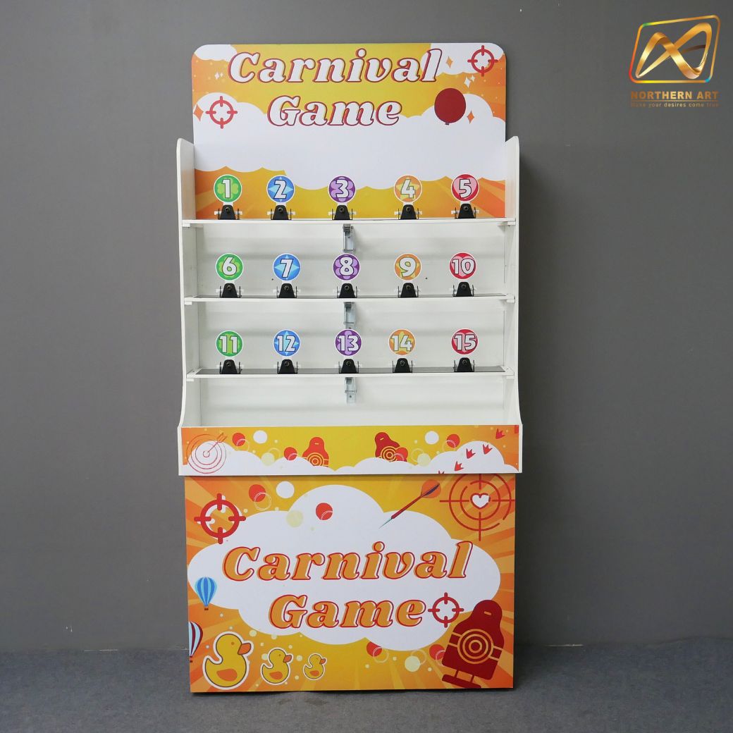 เช่าเกมส์ยิงเป้าเหล็ก ขนาด (W) 90 x (L)36 x (H)180 cm. พร้อมเป้าเหล็กกลม 15 อัน ปืน 2 กระบอก กระสุนโฟม 20 นัด