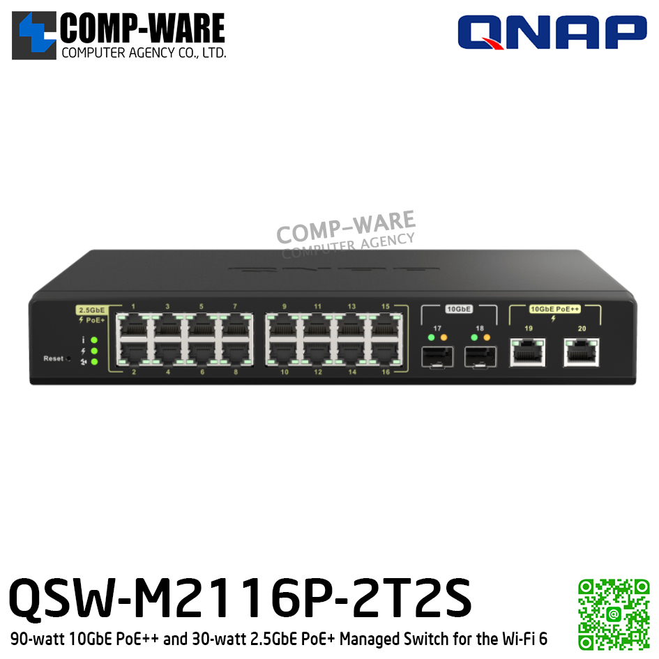 QNAP QSW-M2116P-2T2S 18-Port Multi-Gig PoE++ Compliant Managed Switch with SFP+ / 2Year Warranty