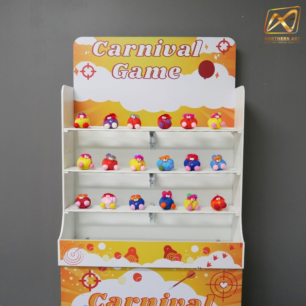 เช่าเกมส์ปาตุ๊กตา ขนาดโครง (W) 90 x (L)50 x (H)176 cm. พร้อมตุ๊กตา 18 ตัว และบอลโฟม 12 ลูก