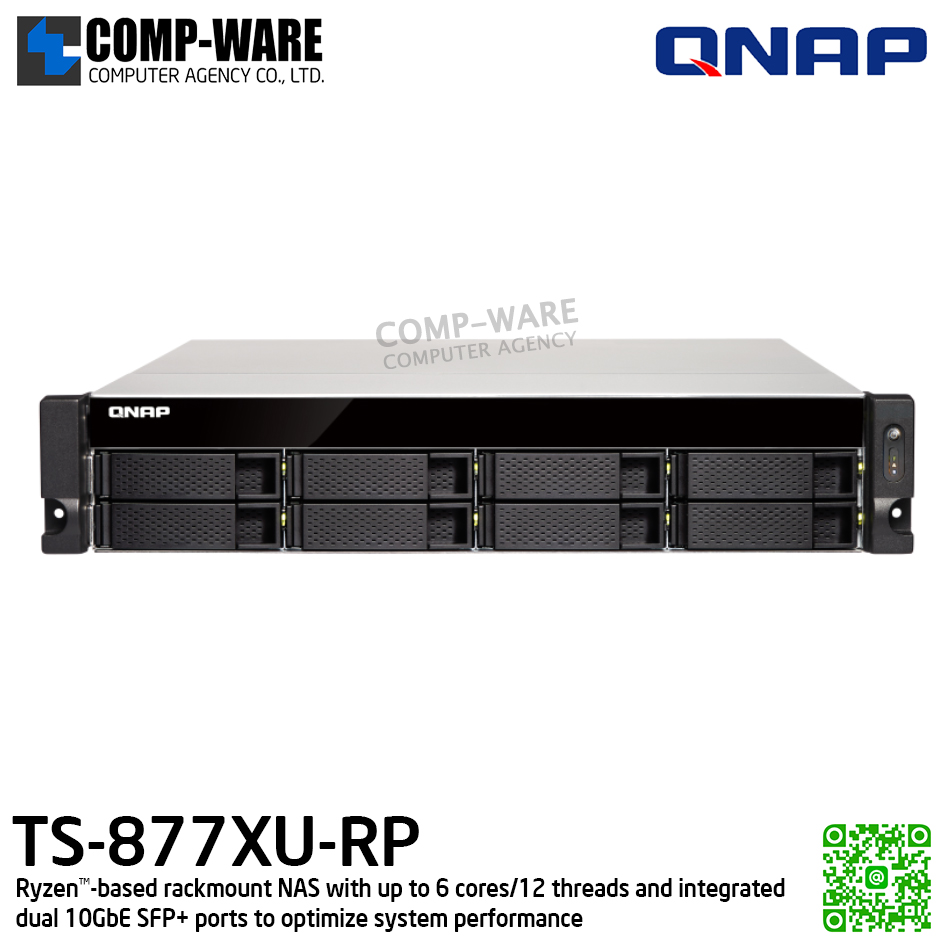 QNAP (2U 8-Bay) TS-877XU-RP-3600-8G / AMD Ryzen 5 3600 (6C/12T) / 8GB (2 x 4GB) DDR4 UDIMM / 8 x 2.5"/3.5" SATA 6Gbps / 2xGigaLan, 2x10GbE SFP+ / 300W Redundant PSU / 3Y Warranty / No HDD / Rail kit RAIL-B02