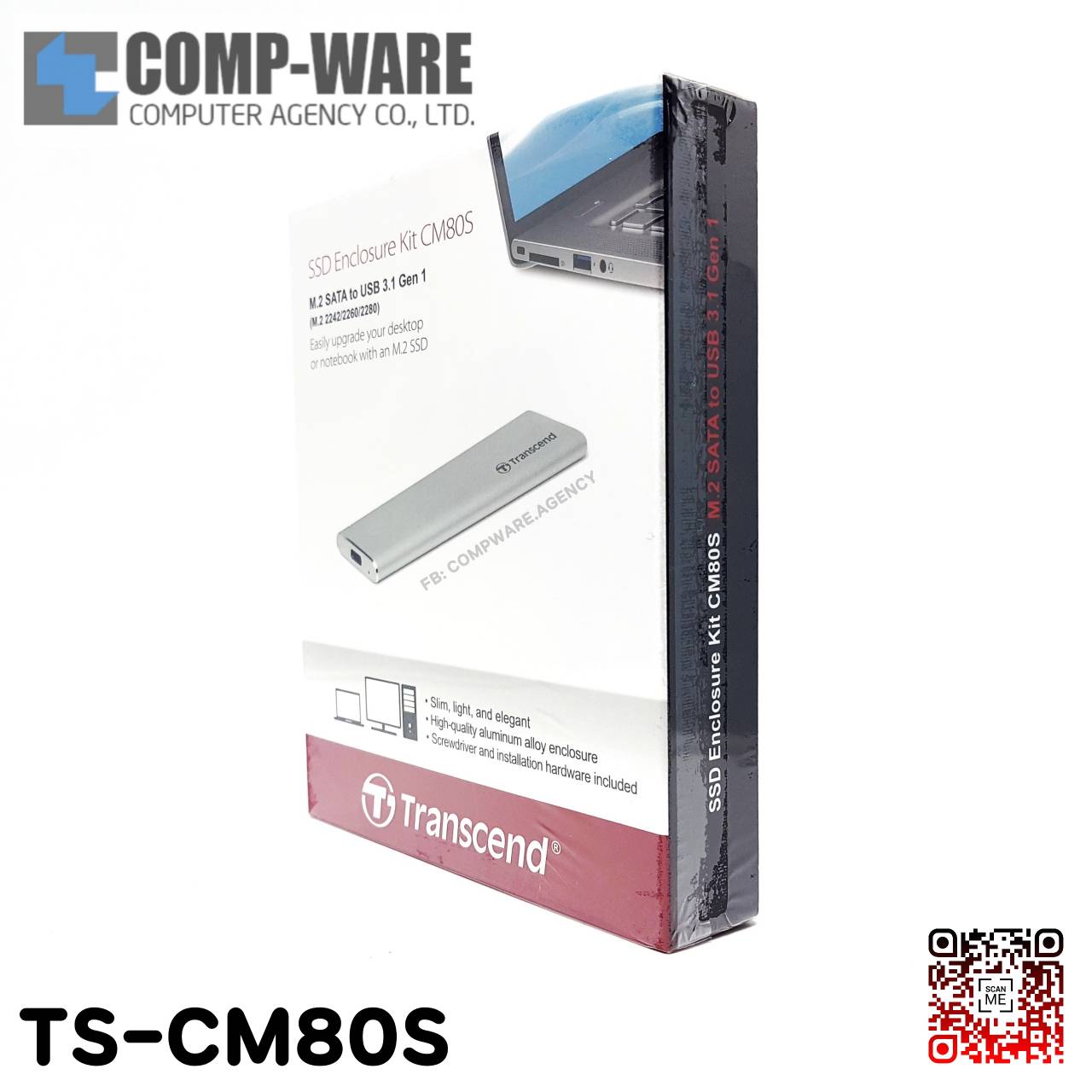 Transcend ตัวแปลง TS-CM80S M.2 SATA SSD To USB 3.1 SSD Enclosure Kit (สีเงิน), 1 Mounth