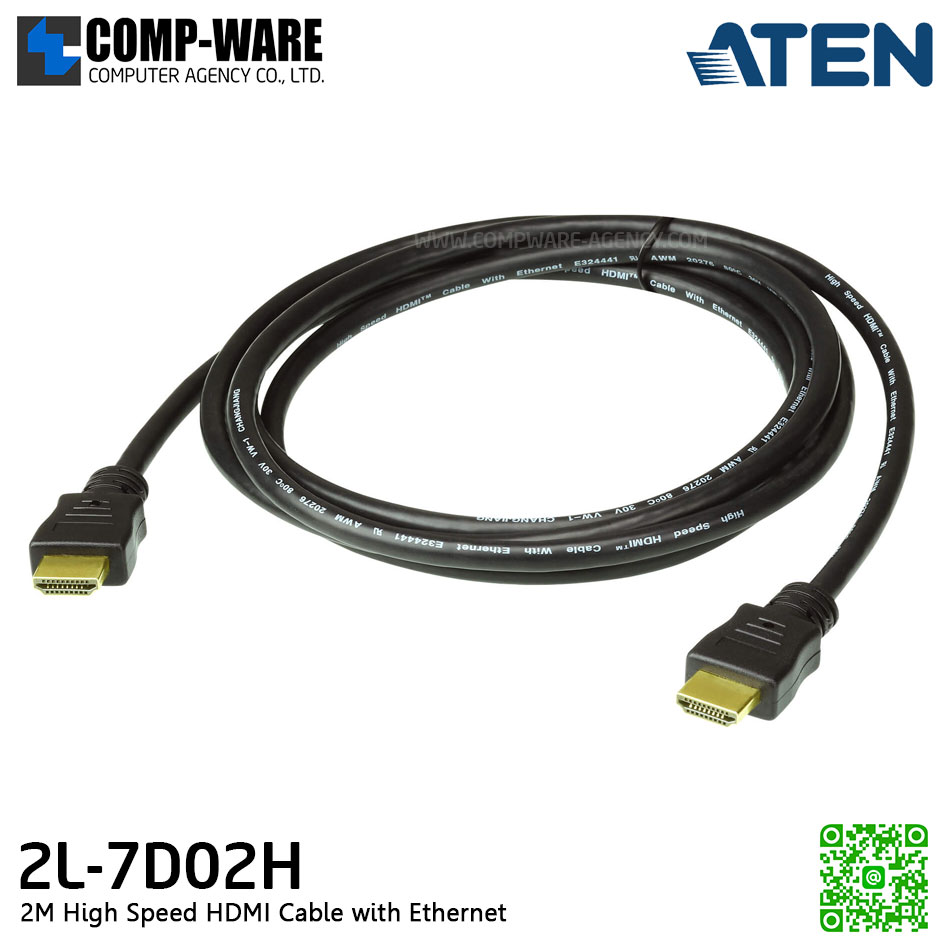 ATEN HDMI CABLE 2M High Speed HDMI Cable with Ethernet 2L-7D02H