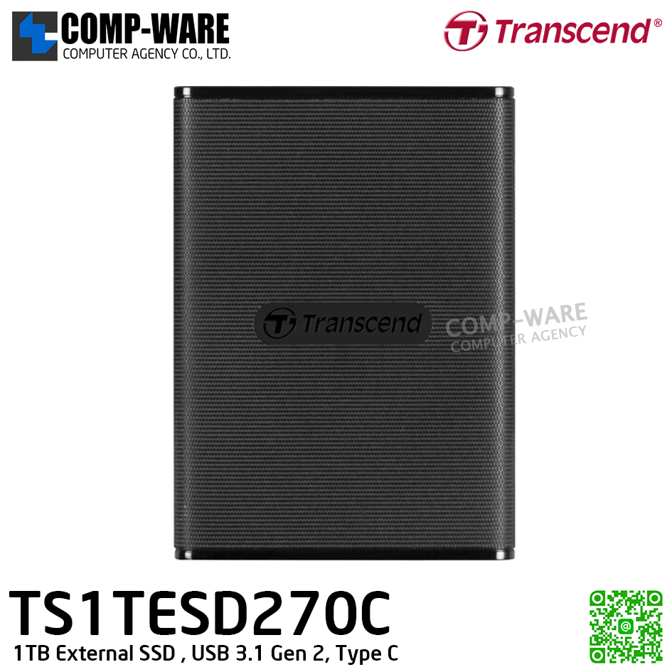 Transcend ESD270C 1TB External SSD , USB 3.1 Gen 2, Type C , TS1TESD270C - 3Y Warranty - Portable SSD