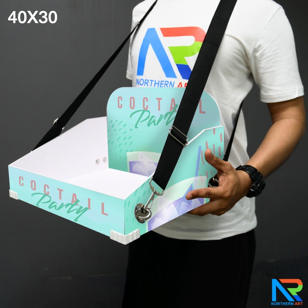 SAMPLING MOBILE TRAY ถาดแจกเคลื่อนที่ ขนาด (W)40 x (D)30 x (H)23 cm. พร้อมสายคล้องคอ